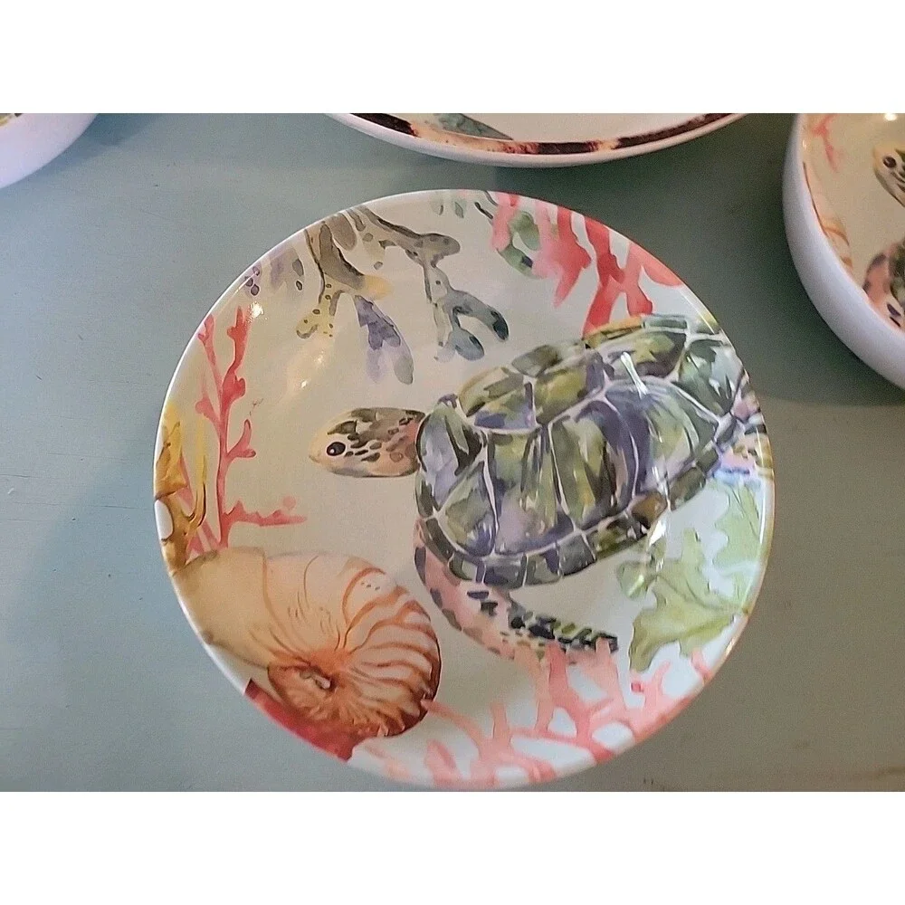 Melamine Serving Bowl W/3 Matching Bowls Turtles Tropical Tommy Bahama Christmas